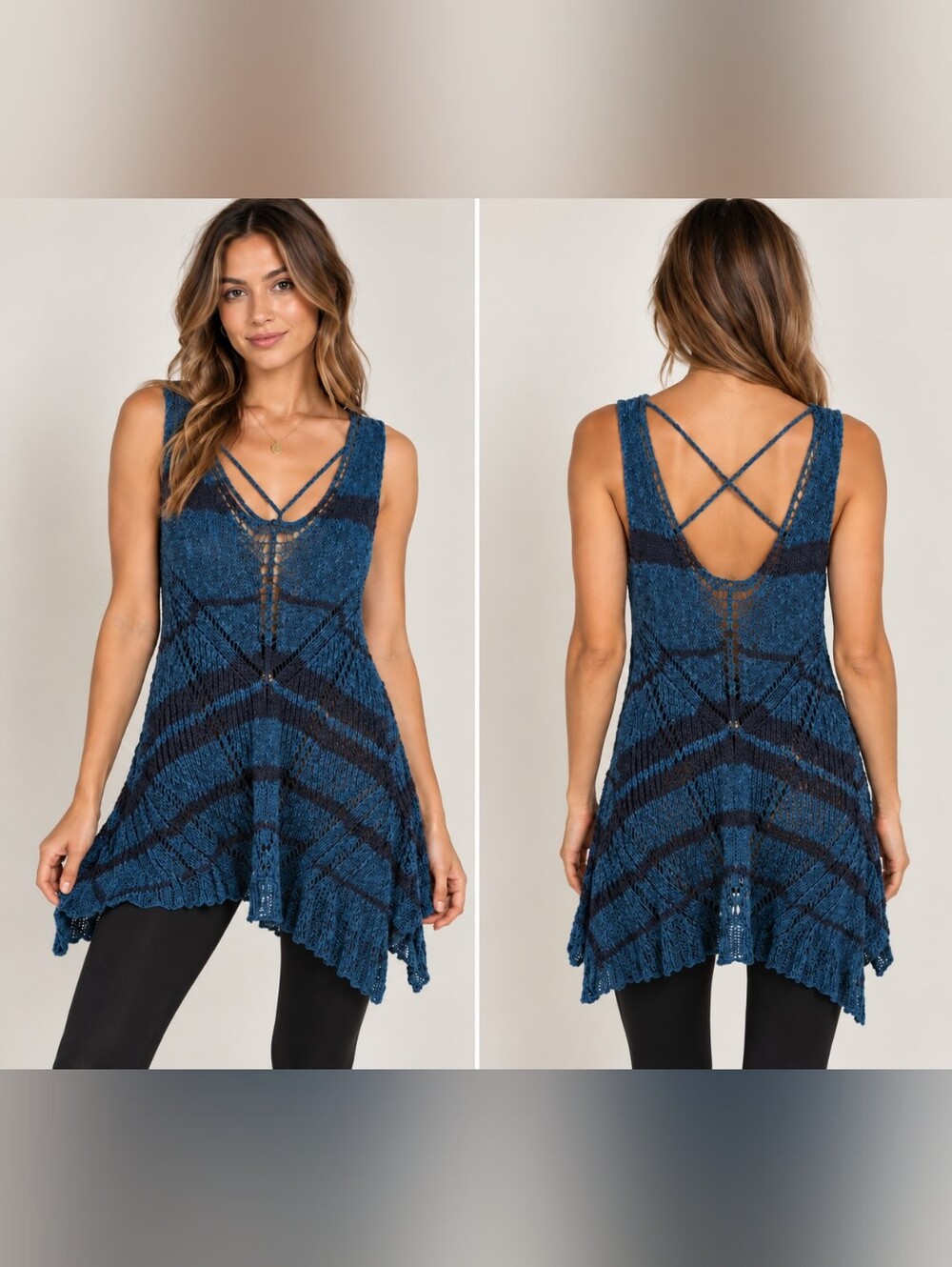 Free People Blue & Navy Knit Tunic Top